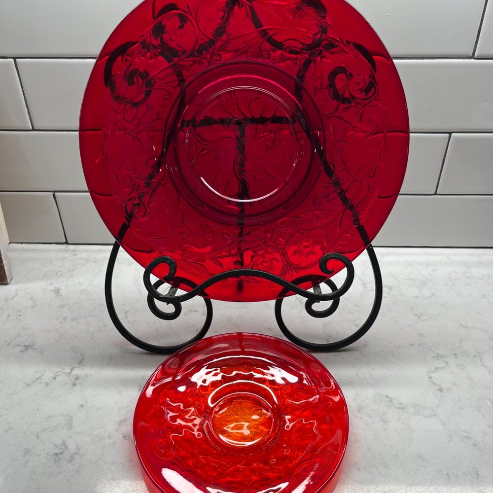 10.5” & 7" Plates Rock Crystal Red Depression Glass by MCKEE